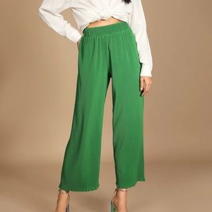 Lulus Spring Me Along Green Plisse Pleated High-Waisted Pants